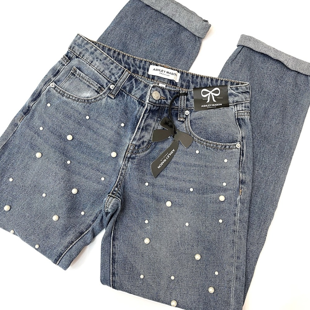 Ashley Mason Premium Denim Jeans With Pearls NWT Size 0 24
